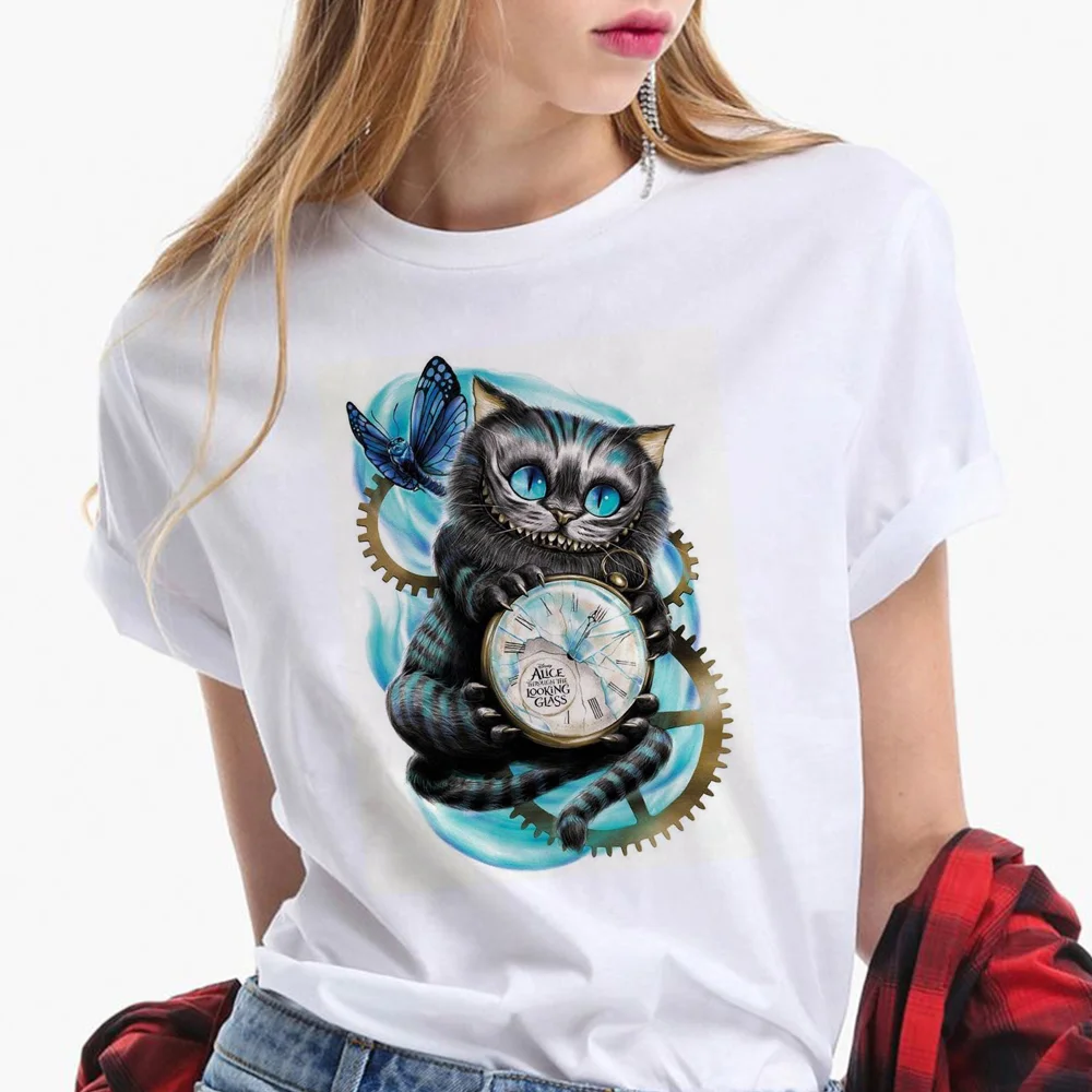 Футболка женская с принтом Алиса в стране чудес Модный повседневный топ коротким