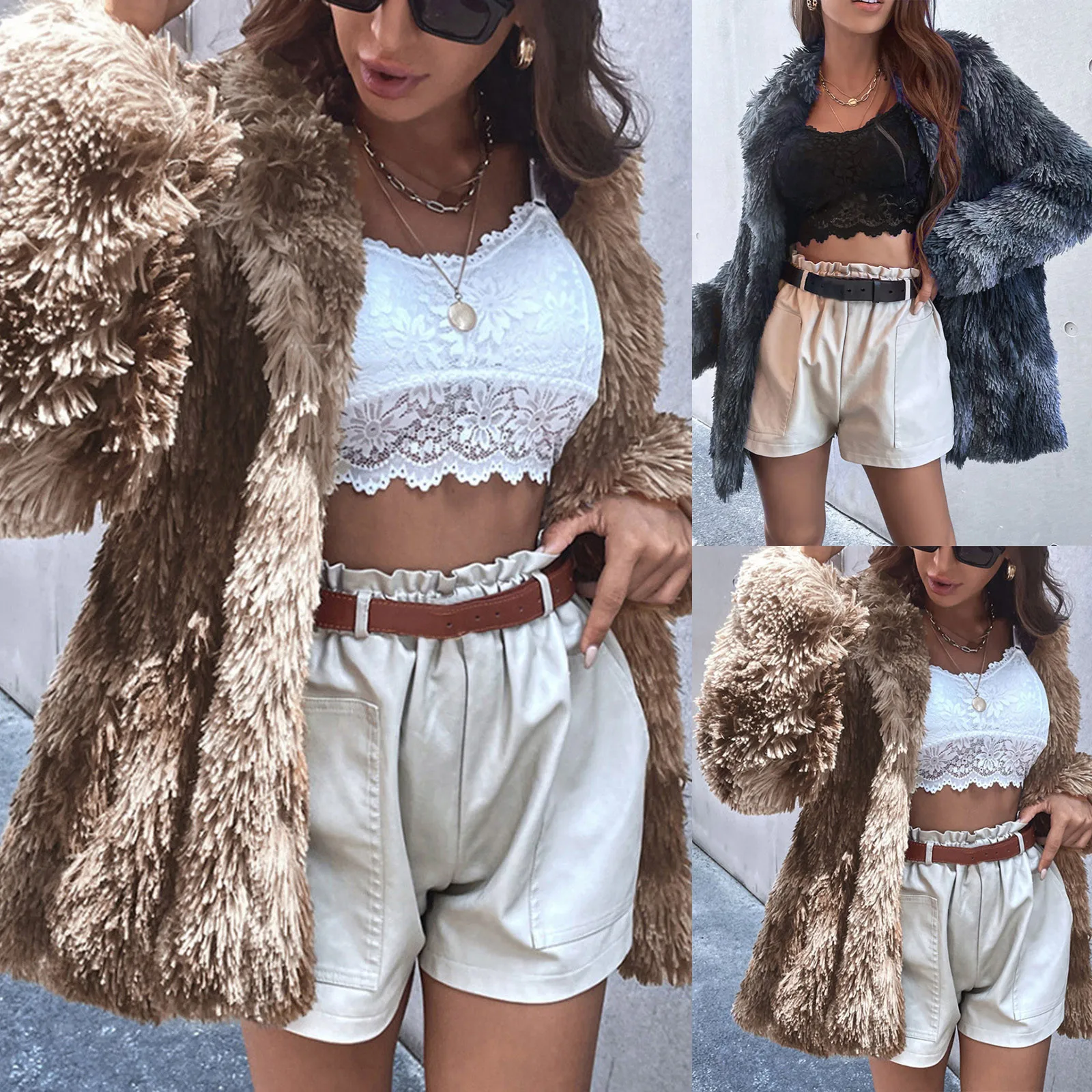 

2021 зимние теплые женские зимние толстые толстовки, топы, пушистая флисовая Меховая куртка, пальто с капюшоном, верхняя одежда, кардиганы с д...