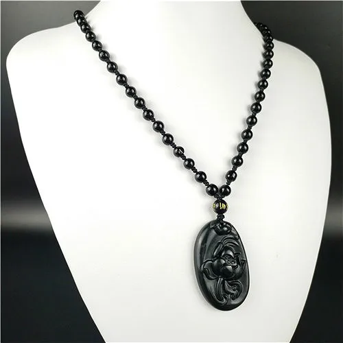 Китайское ожерелье с подвеской из натурального черного и зеленого нефрита