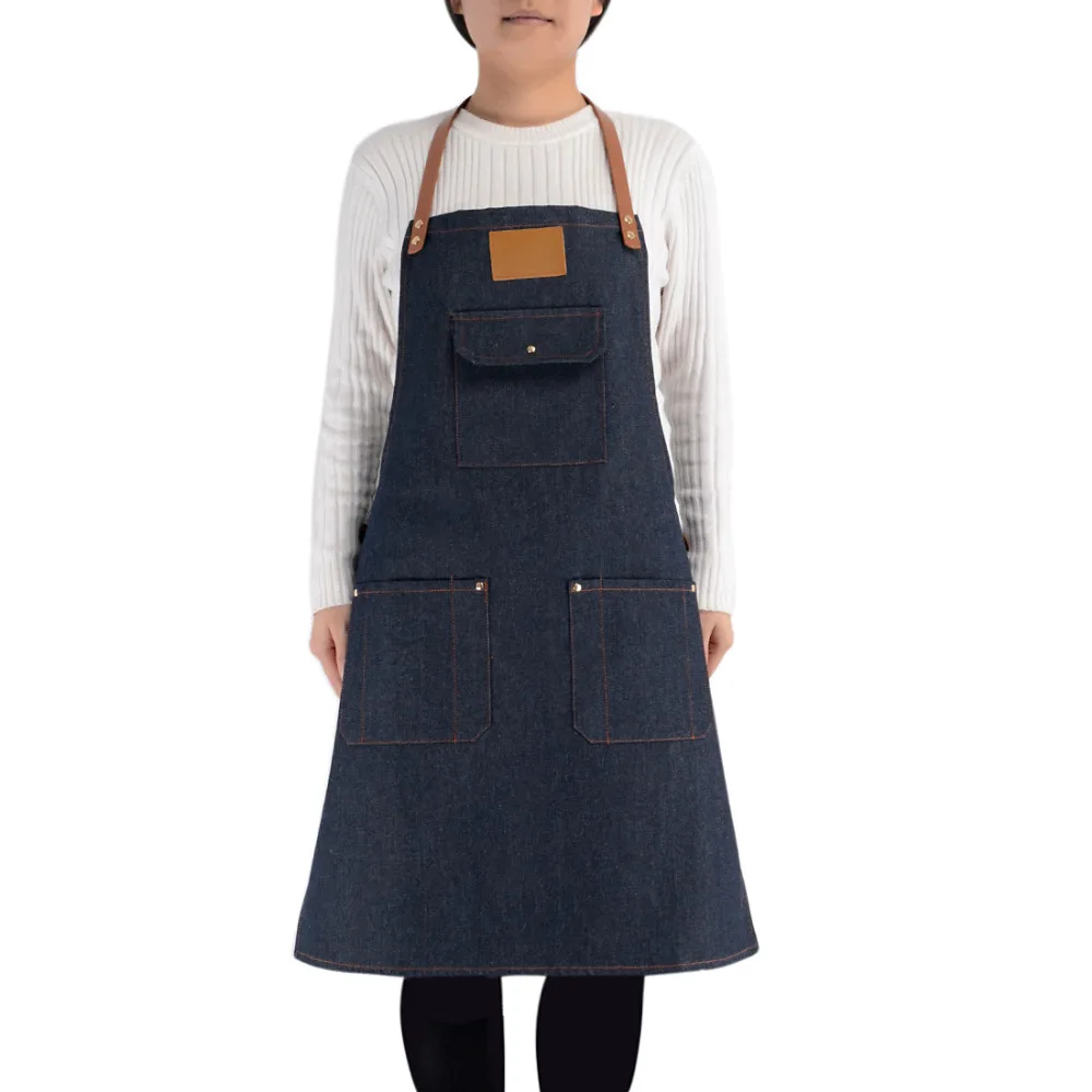 Фартук с карманами для мужчин кухонная форма без рукавов женщин и джинсовые