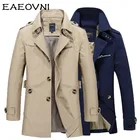 Куртка EAEOVNI мужская деловая, модная Длинная ветровка из хлопка, повседневное пальто, верхняя одежда, осень-зима