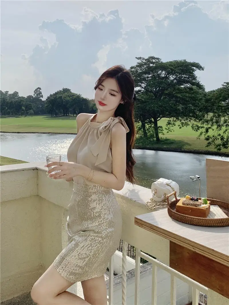 

Women Mini Sequined Gold Pencil Skirts High Waist Irregular Chic Skirts Slim Short Skirt Bottoms Female