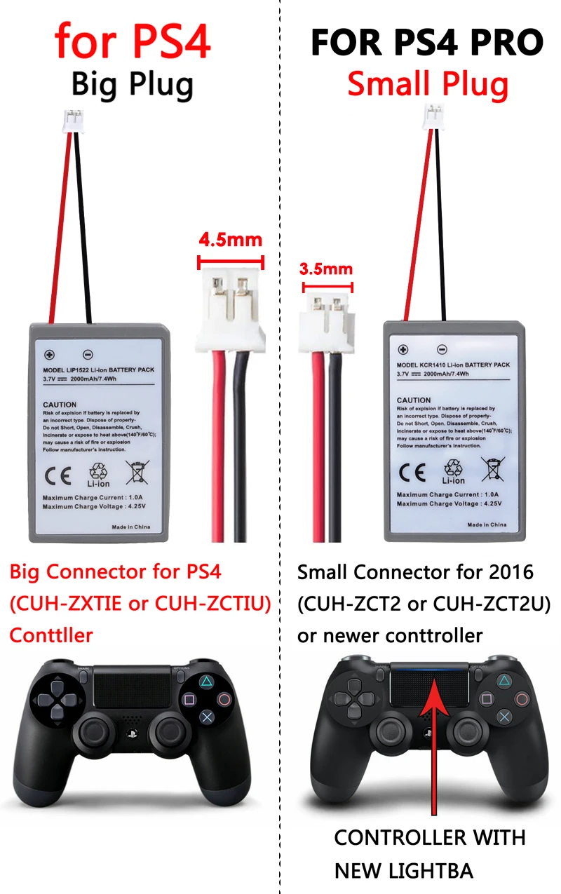 1x2000 мАч аккумулятор для замены контроллера Sony PS4 Pro Slim Bluetooth DualShock второго