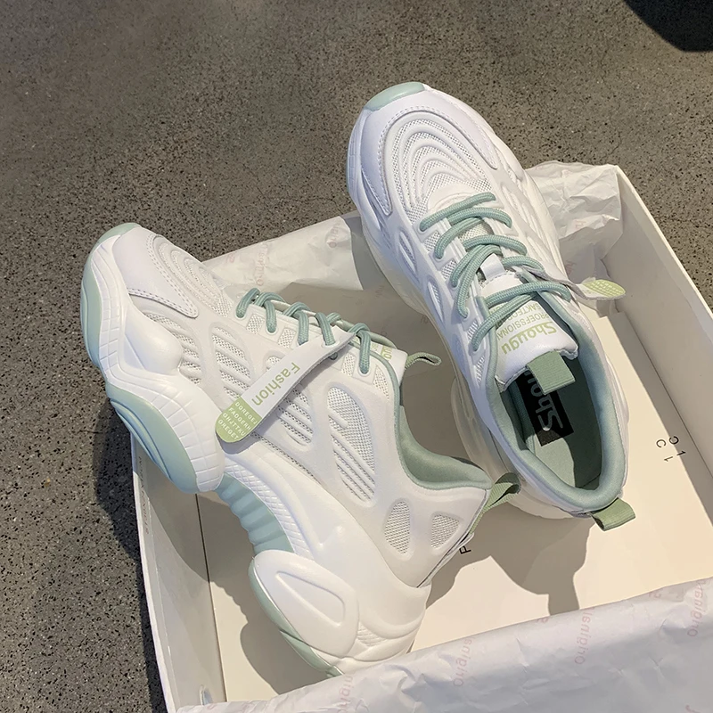 

Women Chunky Platform Sneakers Mesh Designers Fashion Lacing Casual Shoes Woman White Vulcanized Shoes Basket Female Comfortable