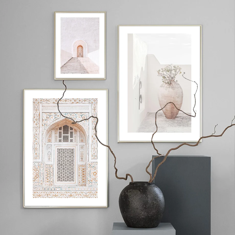 Марокканская дверь фасад пляж пальмы абстрактные линии скандинавский плакат