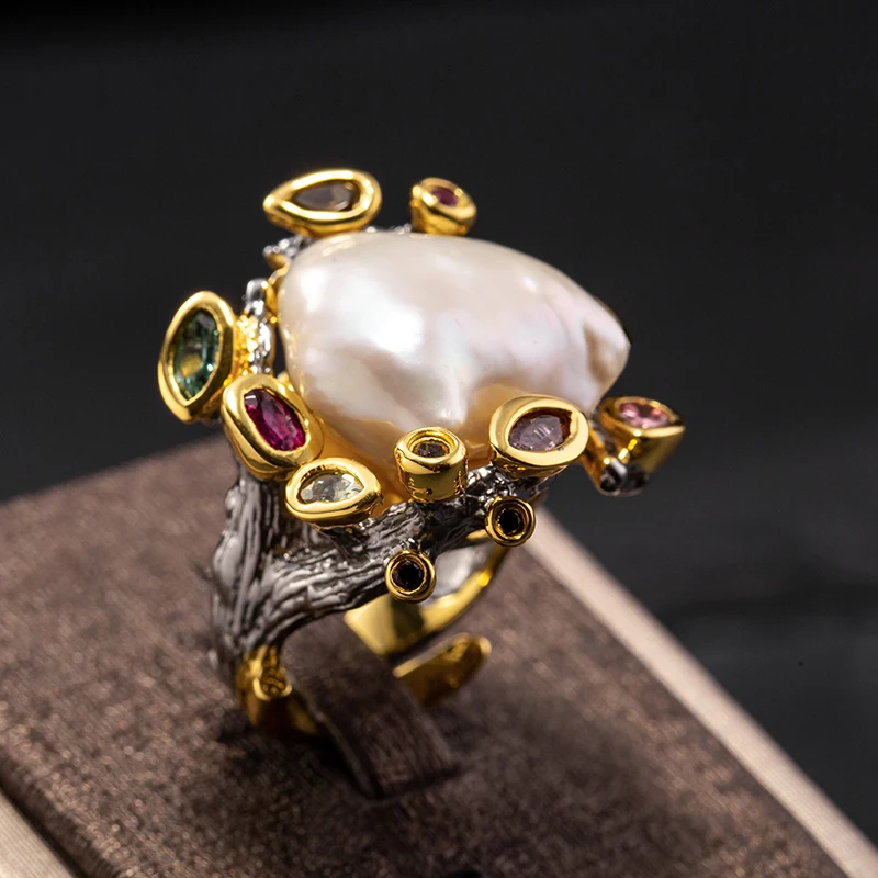 Customized fine jewelry handmade S925 silver pearl banquet lady ring earrings | Jewelry Sets