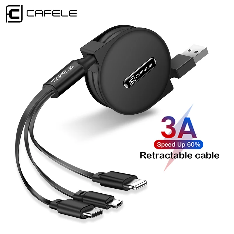 Cafele USB cable Xiaomi 3 in 1 Micro Type-c for iPhone Charger Cable Portable Retractable Fast Charging for Huawei charger cable