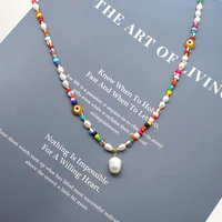 2021 trendy pearls pendant necklace bohemian rainbow glass beads necklace collares para mujer summer jewelry colar accessories