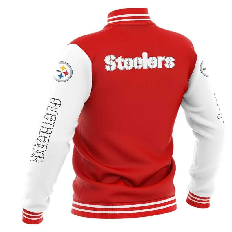 

American Size Men'S Baseball Jacket Sports Outdoor Coat Steelers Blue Casual White Sleeve Pilot Buckle Jersey