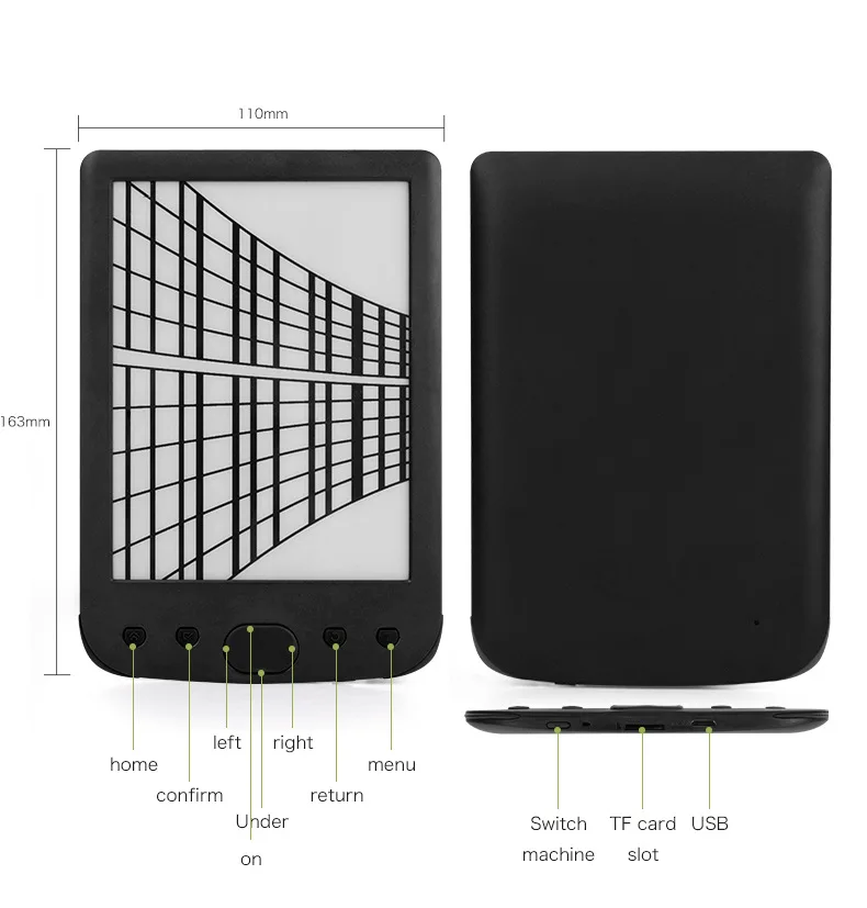 Черный считыватель электронных книг FB2 e ink Reader E 8 Гб 6 дюймов|Электронные книги| |
