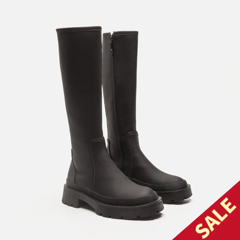 

2021 new fashion mid-calf platform slip-on comfy women shoes round toe square heel solid cocise modrn boots green black