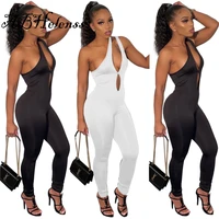 abhelenss summer casual solid fitness women sexy hollow out one shoulder backless legging bodycon overalls for women jumpsuit