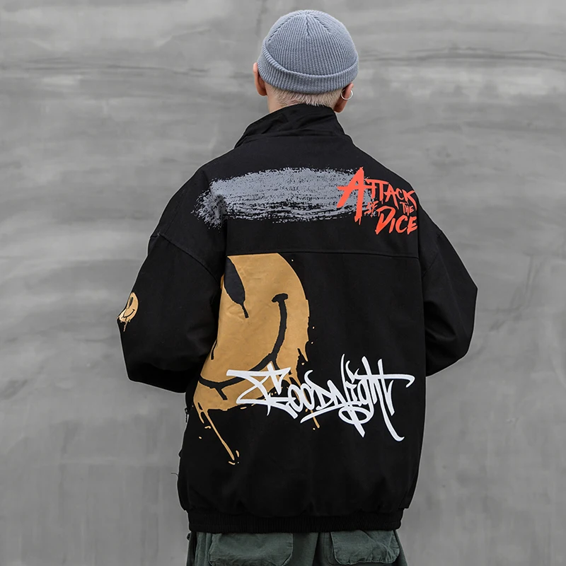 Мужская куртка-карго с принтом смайлика модная повседневная мужская куртка