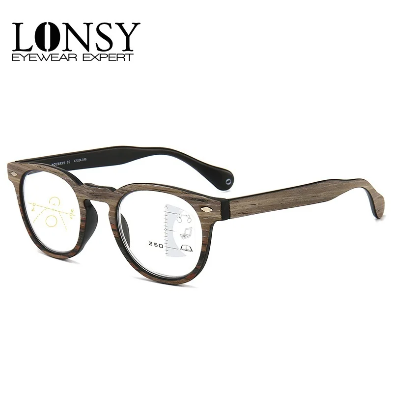 

Retro Round Design Wood Grain Progressive Reading Glasses Anti Blue Light Presbyopia Eyeglasses Antifatigue Computer Eyewear