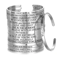 custom mantra cuff bracelet for women 316l stainless steel 4mm band bangle engraved positive inspirational quote gift bracelet