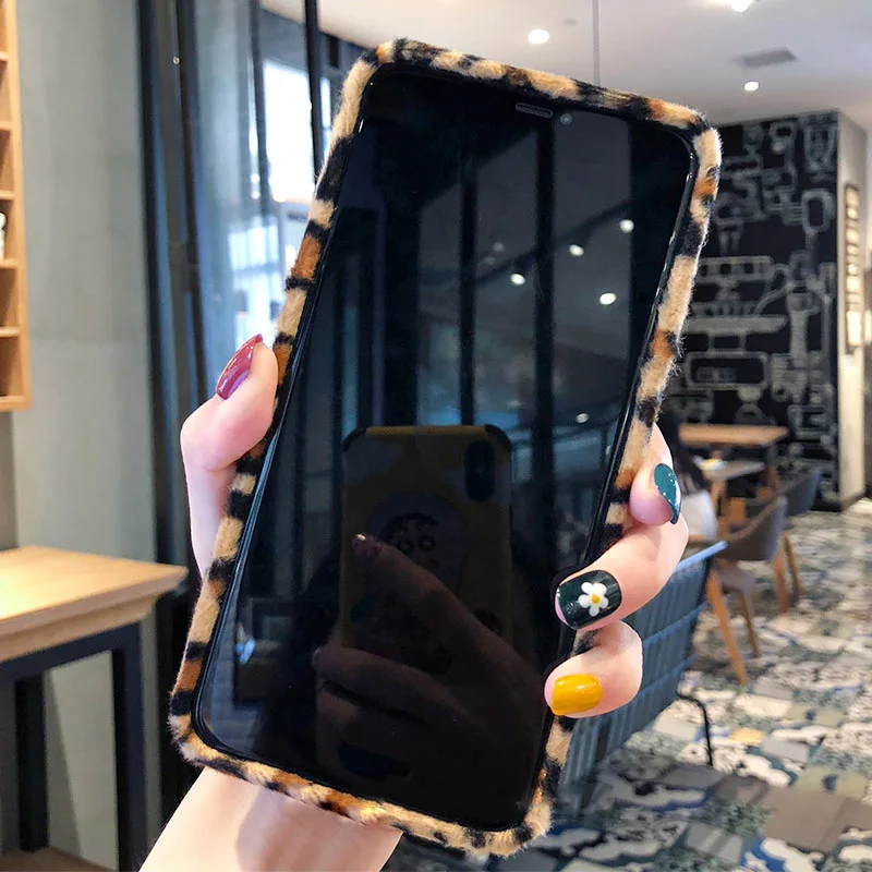 

Warm Corduroy Phone Case For iphone XS 11 Pro Max X XR Case For iphone 7 8 6s 6 plus Back Cover Retro leopard print soft Cases