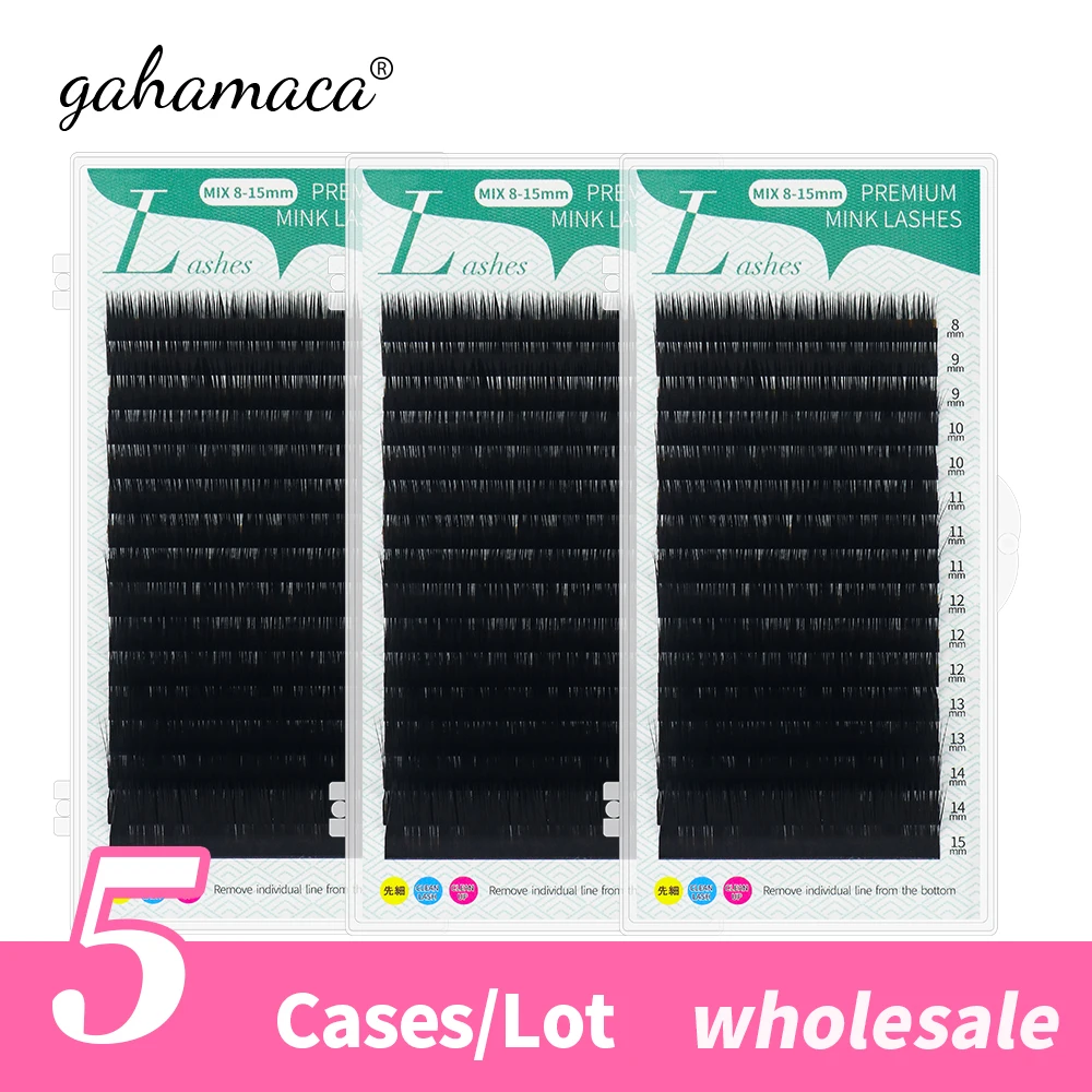 

GAHAMACA 5Cases 16 Rows L/L+/LC/LD/LU Curl Faux Mink Eyelash Extensions Black Individual Eyelashes For Grafting L Shaped