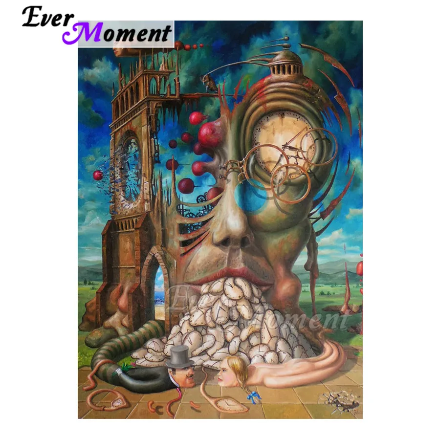 Алмазная живопись Ever Moment, абстрактное лицо, часы, полная квадратная дрель, стразы, алмазная вышивка, украшение ASF1895