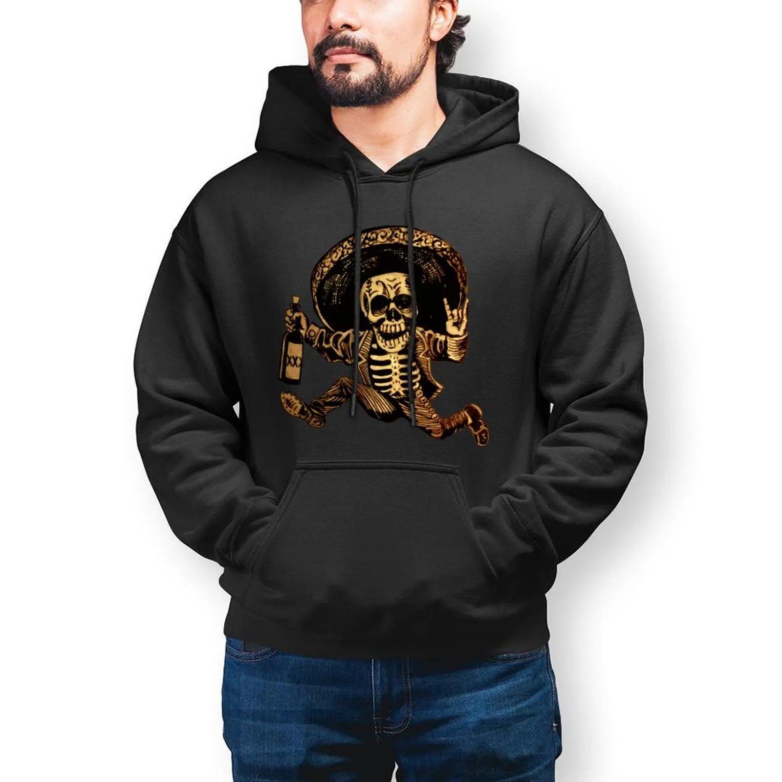 

Mexican Skull Hoodie Streetwear Autumn Hoodies Fashion Long Cotton Pullover Hoodie Men XXL