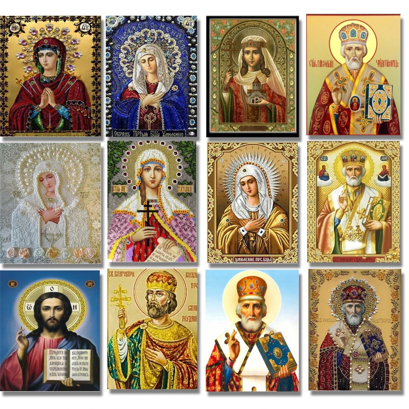 5D сделай сам круглая алмазная живопись вышивка крестиком религия икона святого
