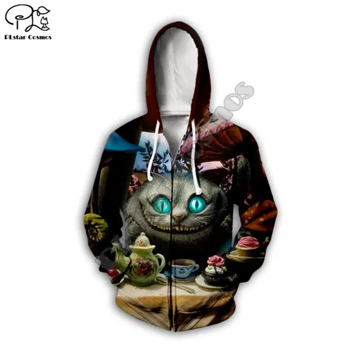 zip hoodie Мужские толстовки на Хэллоуин, 3d толстовки, толстовка с рисунком Алисы, аниме, кошки, на молнии, Рождественский пуловер, унисекс, спортивный костюм - Цвет: zip hoodie