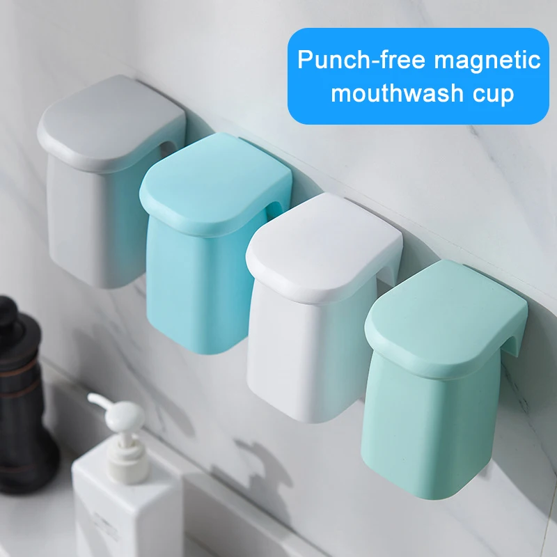 

Bathroom Magnetic Suction Mouthwash Cup Wall-mounted Plastic Drain Shelf Holder Tooth Brushing Cups Household lpfk Bathroom 2021