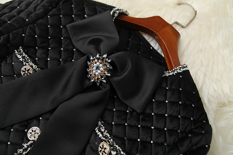 

European and American women's wear 2020 winter new style Long-sleeved beaded bow jacket Sequined skirt Fashionable velvet suit