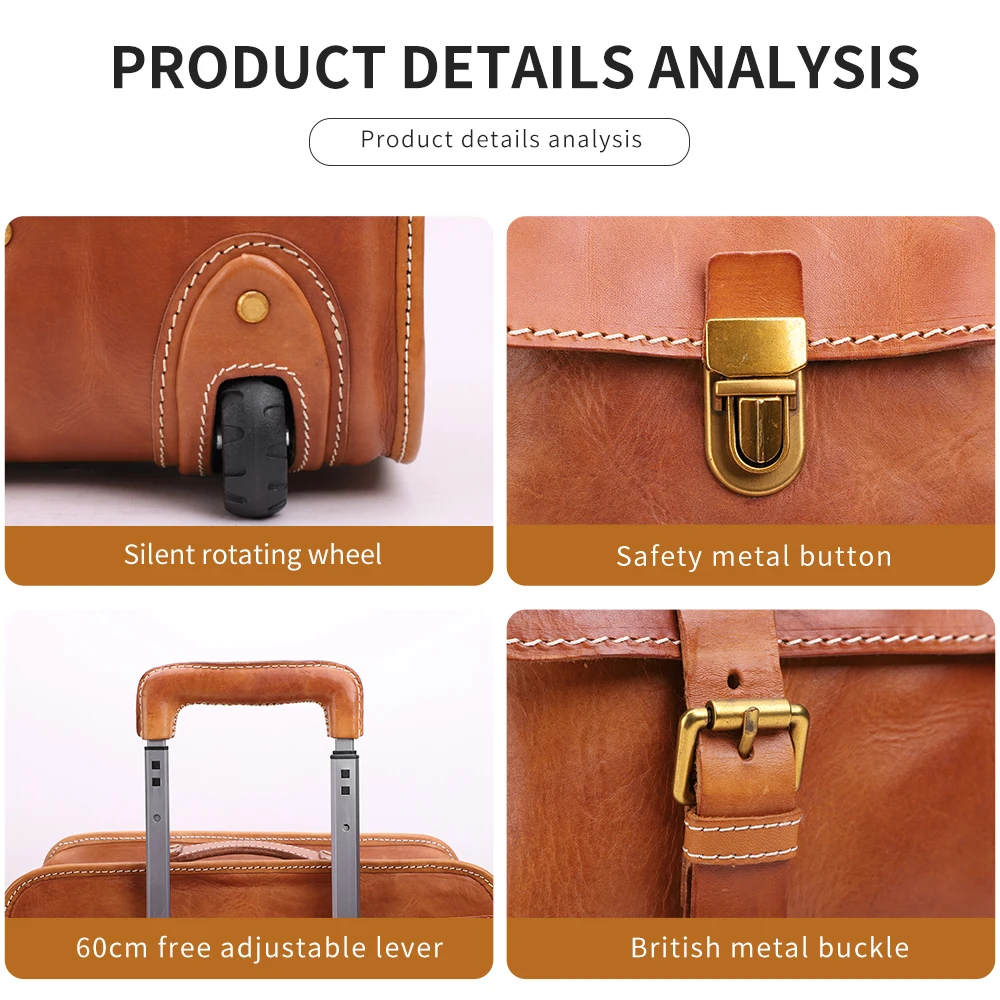 

JOYIR Genuine Leather Rolling Luggage Boarding Box High Quality Travel Suitcase Bags Business Luggage 22inch