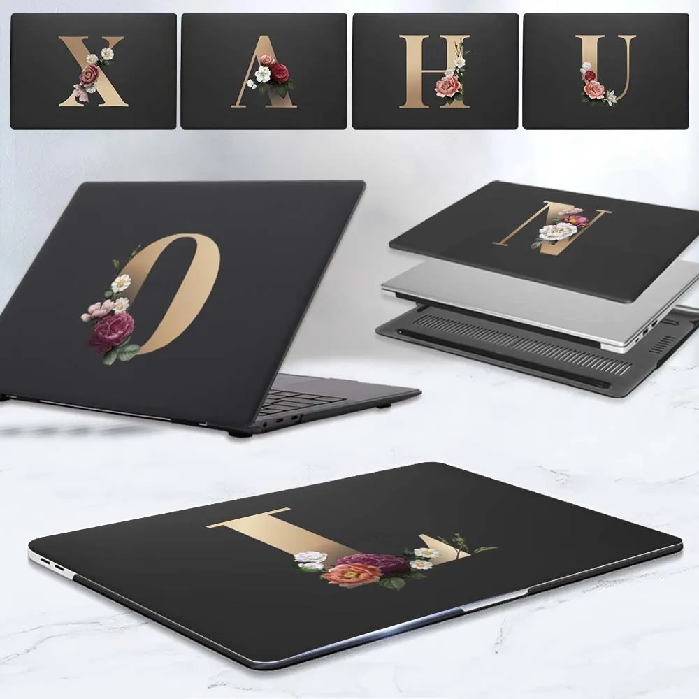 

For Huawei MateBook D15/D14/13/14/MateBook X Pro/X 2020/MagicBook Pro 16.1/14/15 Floral Gold Initial Letter Pattern Laptop Case