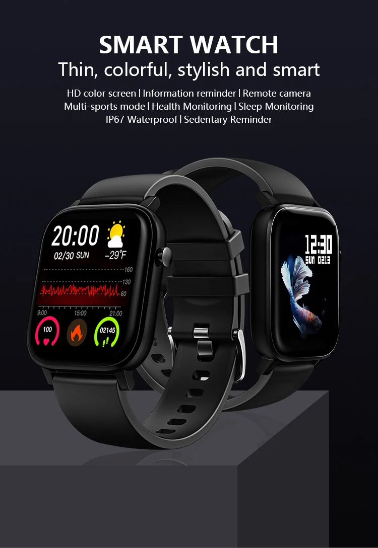 Водонепроницаемые Смарт часы P8S 1 4 дюйма 24 дня в режиме ожидания IP68 пульсометр