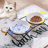 new fish shape cat bowl cartoon pet ceramic bowl iron frame double bowl dog cat universal high quality non slip bowl pet feeder