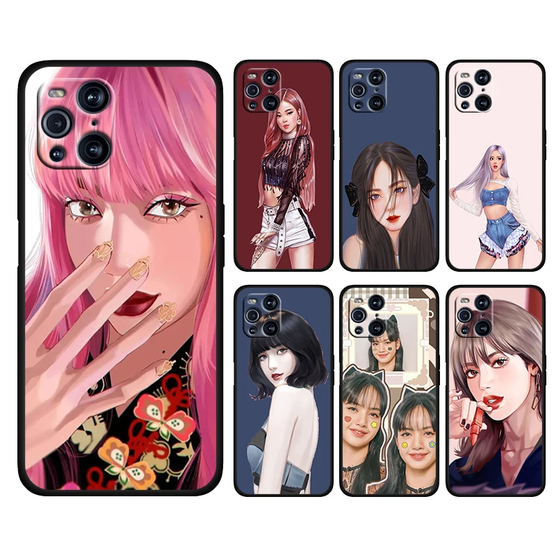 

Pretty Girl Group Pink For OPPO Find X3 X2 Pro Neo F19 F15 F11 F9 F7 R17 R15 R9 5G Silicone Soft Black Phone Case