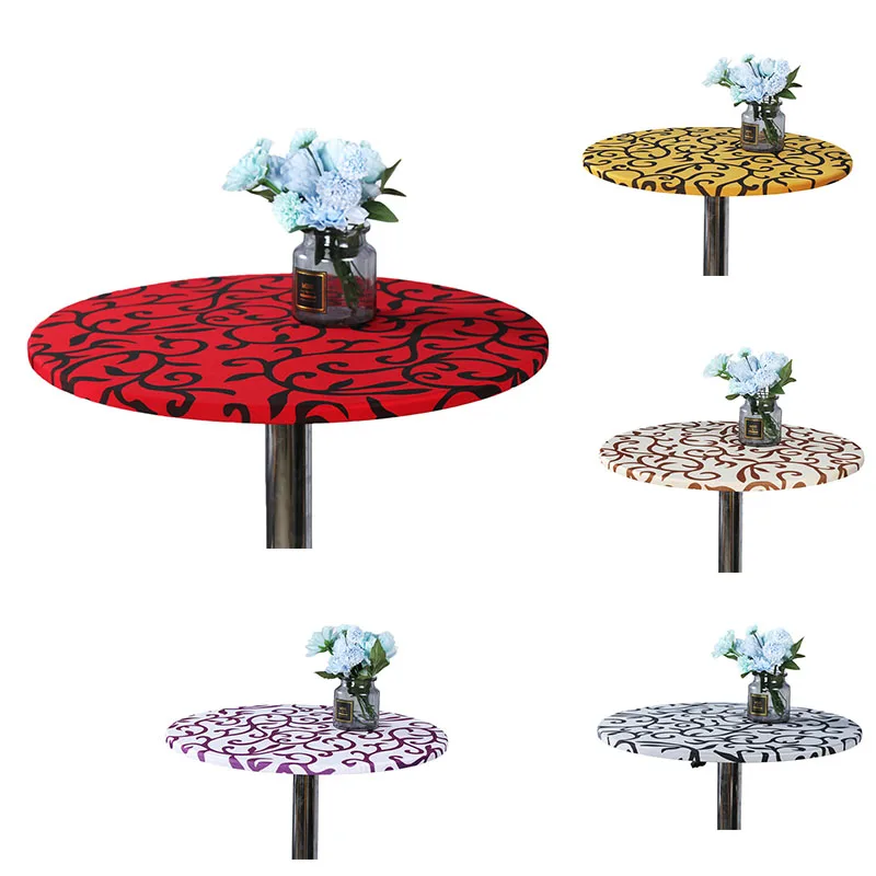 

Round Table Cover Printed Stretch Tablecloth Wedding Party Decoration Stretch Tablecloth Tight Fitted Home Desk Decor 120cm