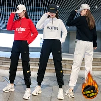 2021 autumn winter new plush overalls womens thickened high waist loose slim sports casual pants thick trousers street hip hop