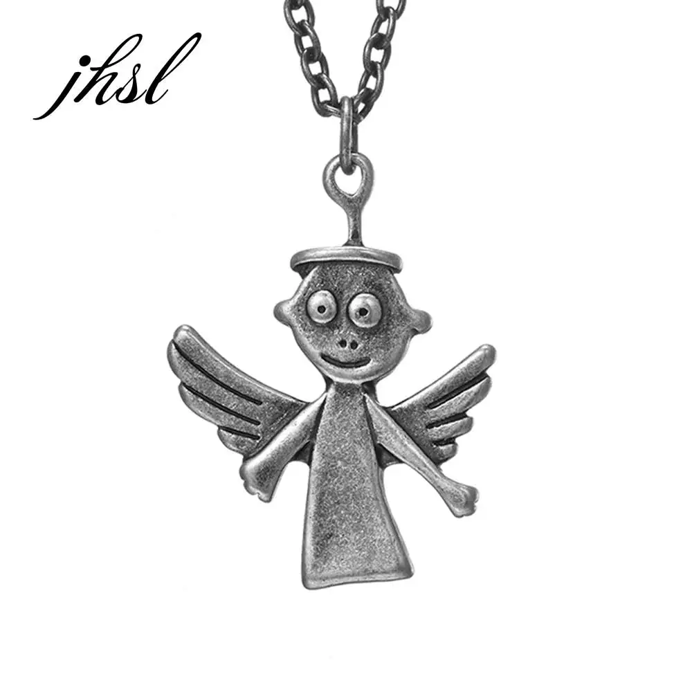 JHSL мужские Подвески Ангел Дьявол ожерелье Черный Серый из нержавеющей стали