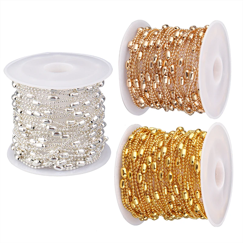 

5m/Roll Width 1.2mm Copper Tube Beaded Cable Link Clip Beads Chain Necklace For DIY Jewelry Finding Making Materials Accessories