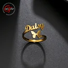 Goxijite модное кольцо с именем бабочки для влюбленных индивидуальная инициальная табличка с именем Регулируемые кольца с датой из нержавеющей стали парные подарки