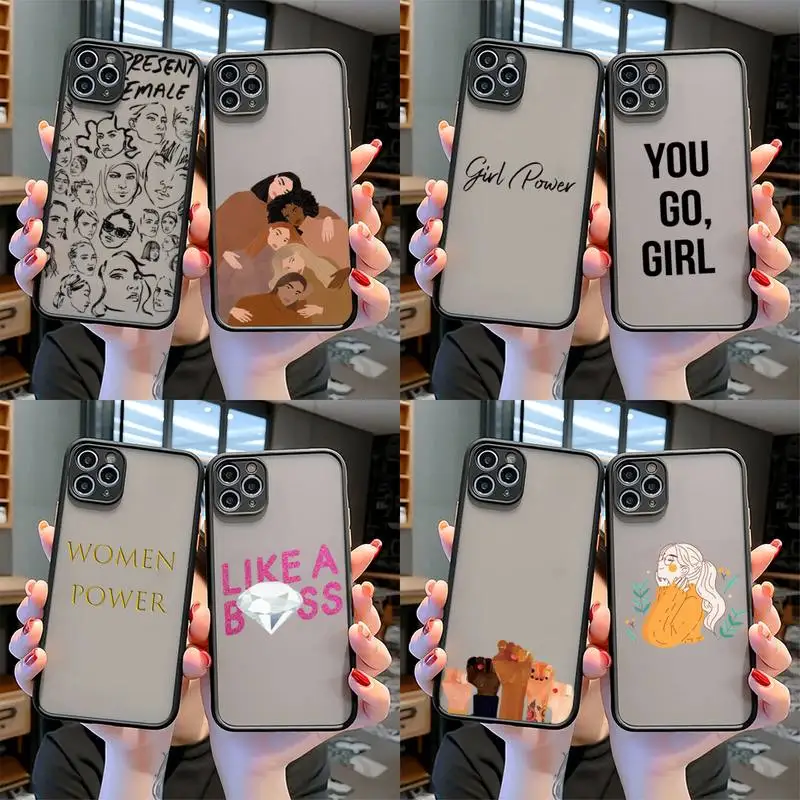 

YNDFCNB Girl Boss Pink Women Power Text Slogan Phone Case for iPhone 11 12 mini pro XS MAX 8 7 6 6S Plus X 5S SE 2020 XR Matte