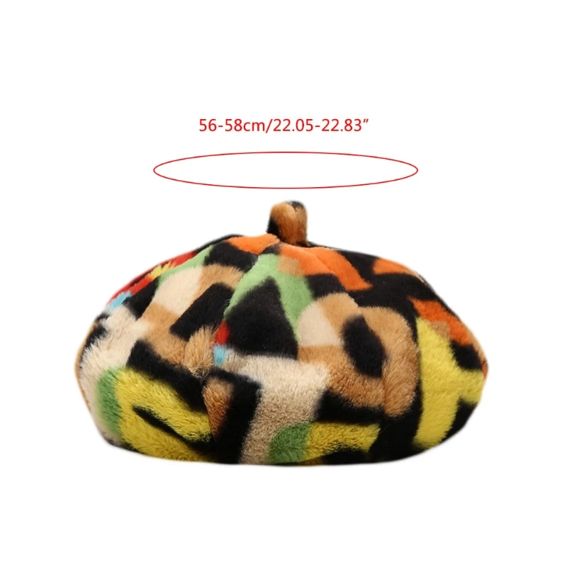 

Women Fluffy Plush Warm Octagonal Beret Cap Colorful Graffiti Letters Beanie Hat