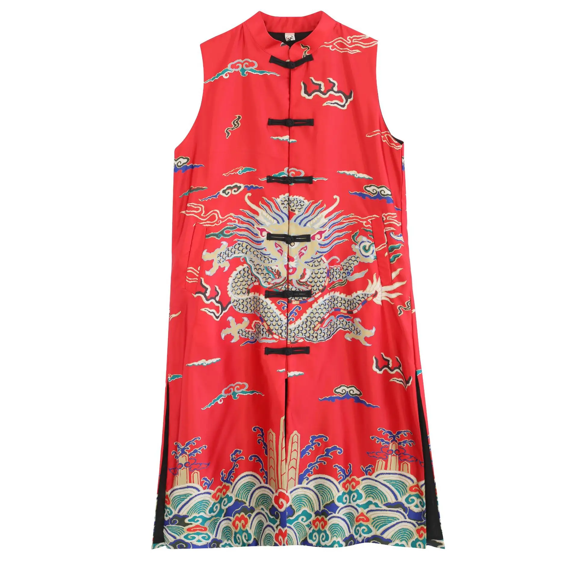 Мужской домашний халат с изображением дракона длинный Повседневный жилет в