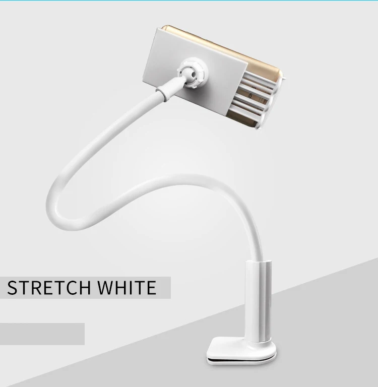 White pull clip 360 Вращающийся гибкий держатель для мобильного телефона с длинными ручками, Настольный кронштейн для кровати, подставка для мобильного телефона, поддержка 6,8 дюйма - Цвет: White pull clip