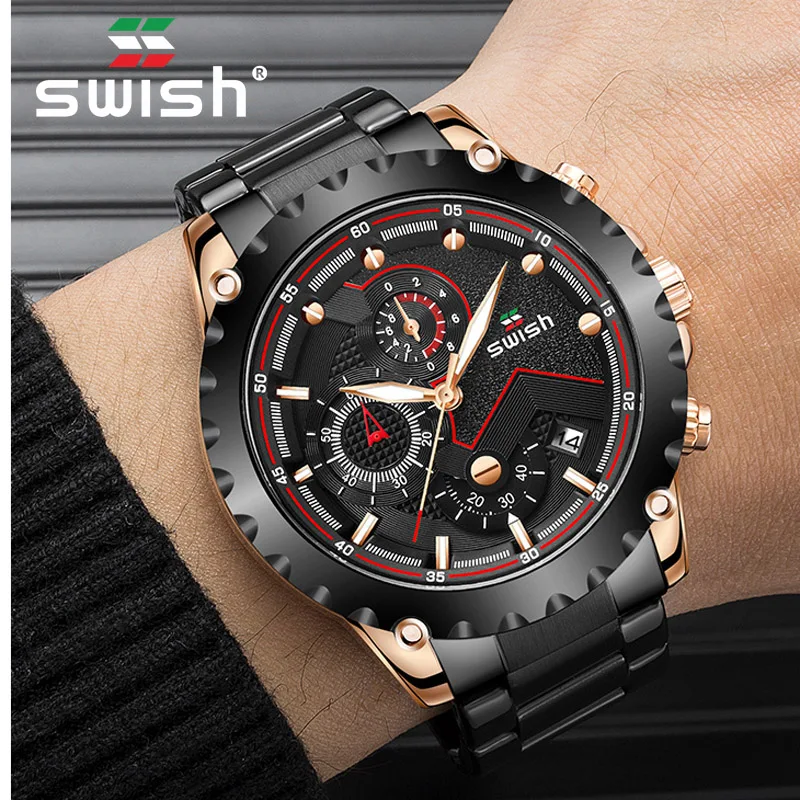 Мужские наручные часы SWISH роскошные брендовые деловые кварцевые из нержавеющей