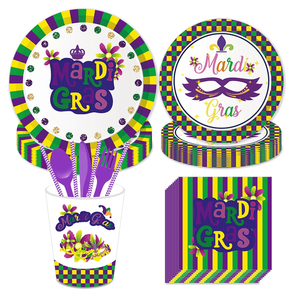 Mardi Gras украшения для тематических вечеринок Марди Гра маска одноразовая посуда