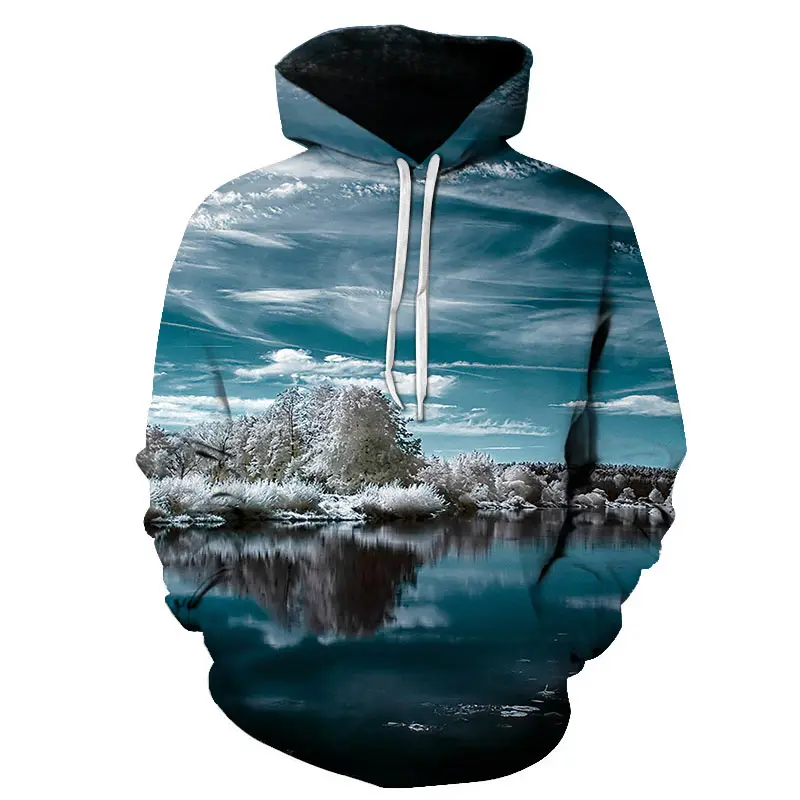 

2020 new stylish 3D printed hoodies with small fresh forests, scenery, roses and snowflakes sports hoodies sell well in Harajuku