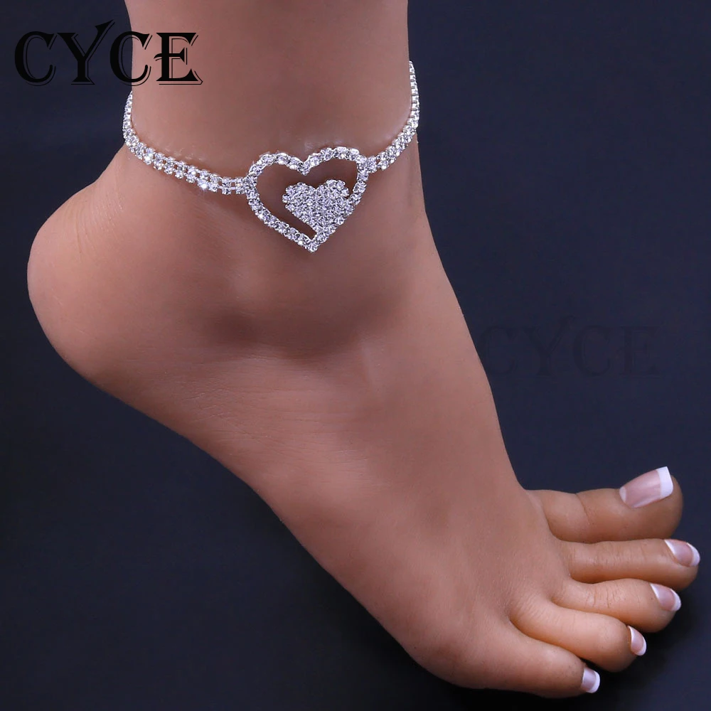 

Sexy Rhinestone Hollow Heart-shaped Anklets Body Chain All-match Heart Double Row Anklet For Women Jewelry Foot Accessories 2021