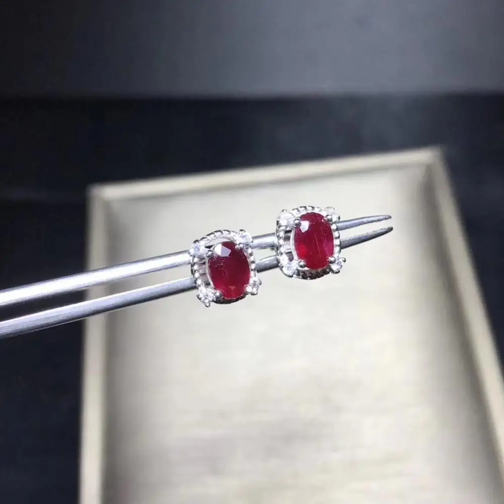Серьги с натуральным Рубином серебро 925 пробы реальное фото драгоценные камни