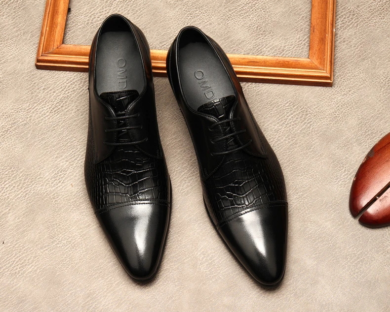 

Italian Genuine Leather Formal Shoes For Men Wedding Pointed Toe Lace Up Business Shoes Elegant Big Size Black Oxford Dress Shoe