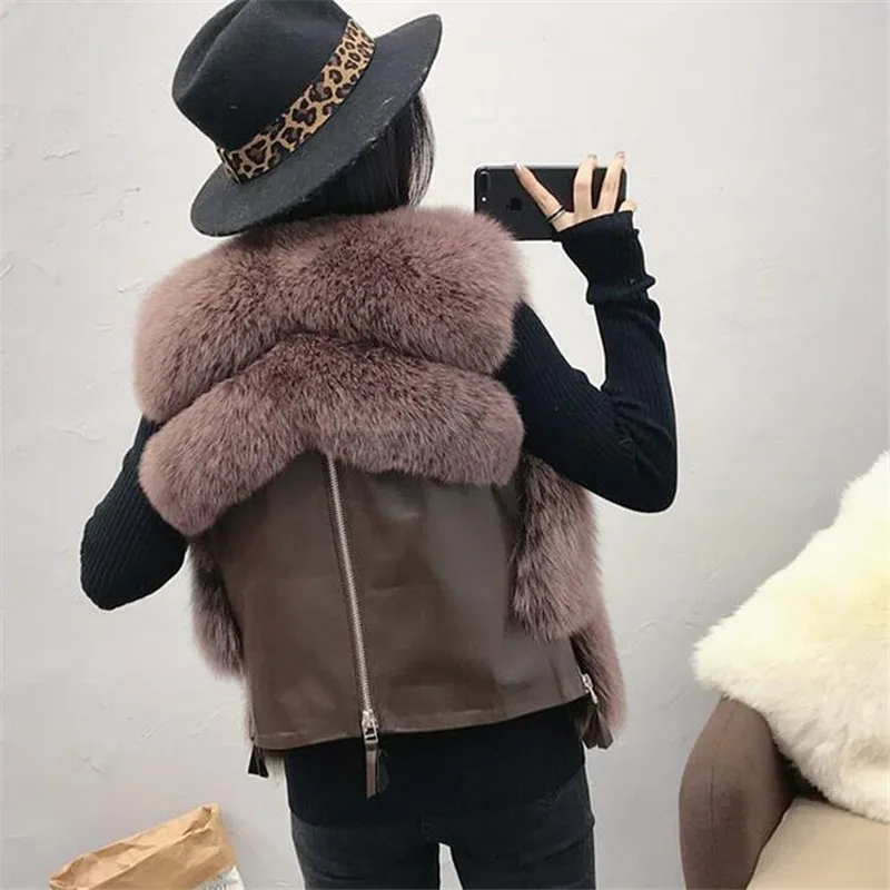 Plus Size 4XL Women’s Genuine Sheepskin Coat Real Fox Fur Sleeveless Vest Thick Warm Women Winter Jacket Streetwear enlarge