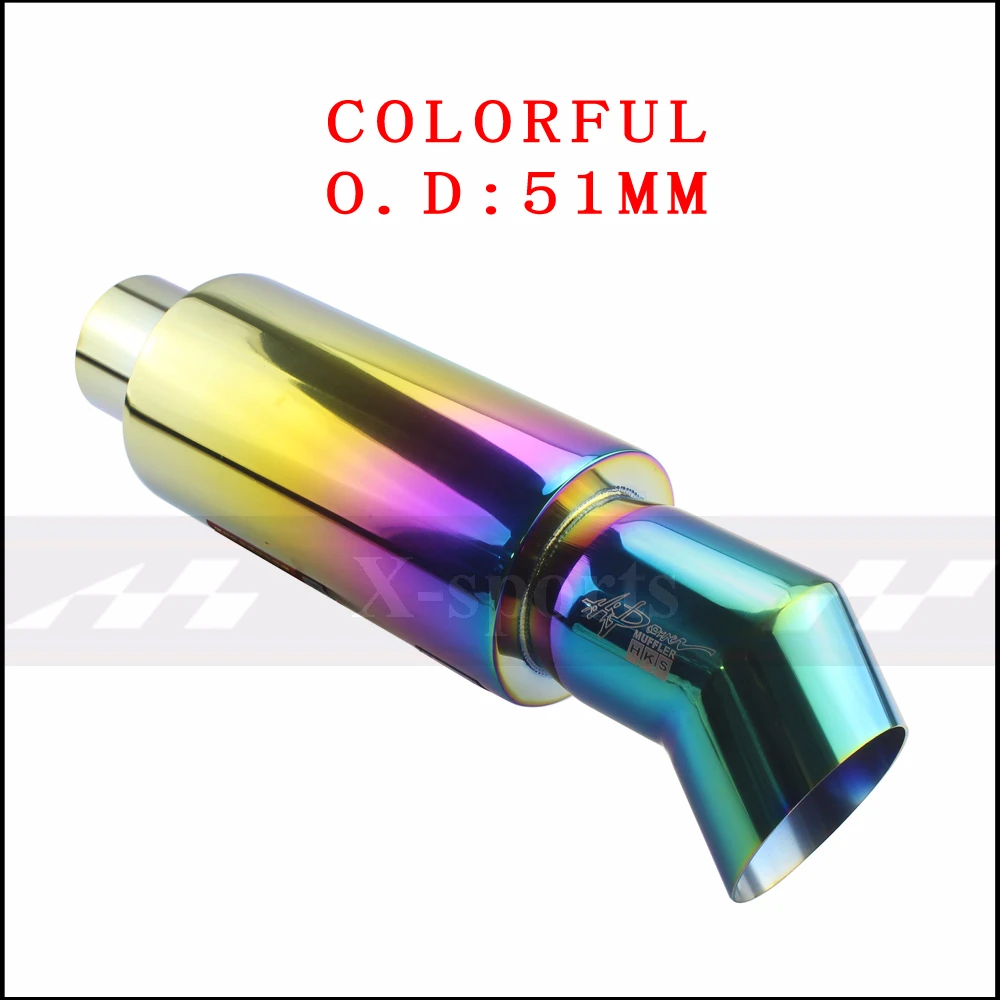 colorful 51MM Автомобильный Стайлинг выхлопной трубы глушители хвост универсальный высокое качество нержавеющая сталь мотогонок глушители изгиб глушители 63 мм - Цвет: colorful 51MM