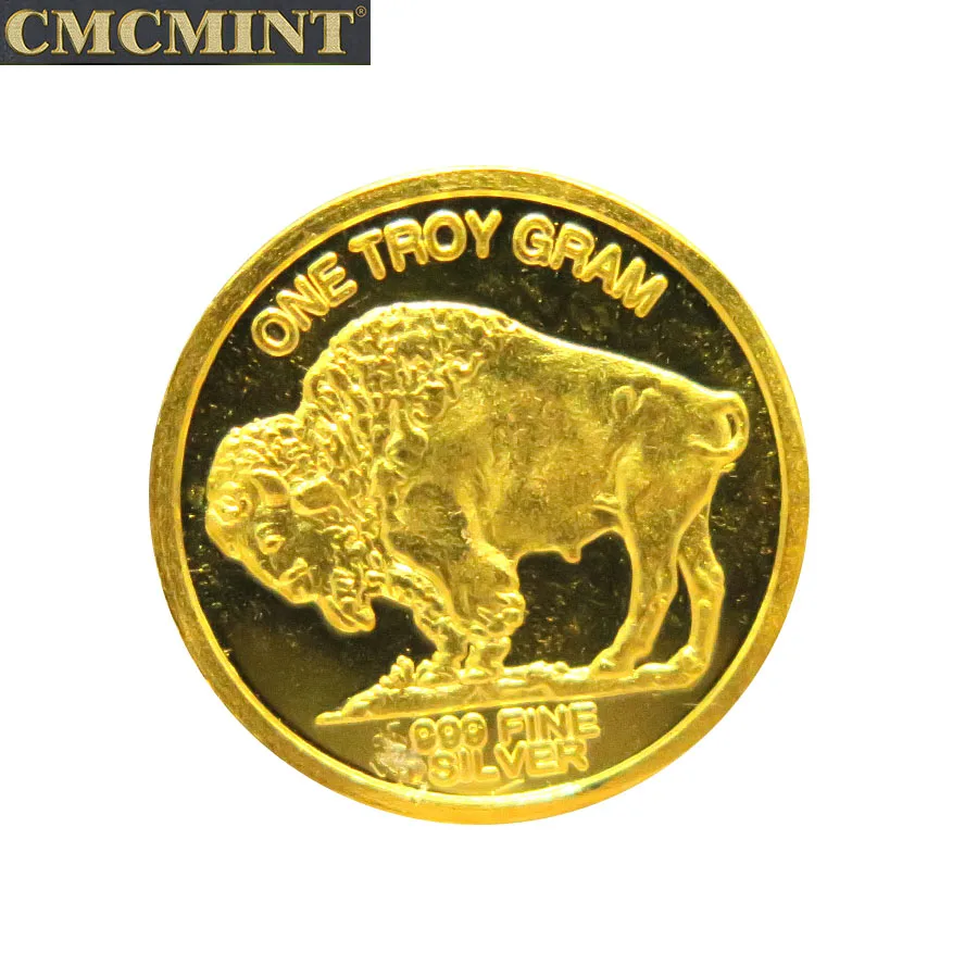 A093 Pure Sliver Bullion Plated With Gold Buffalo Indian Head On Troy Gram Fine .999 Collection | Дом и сад
